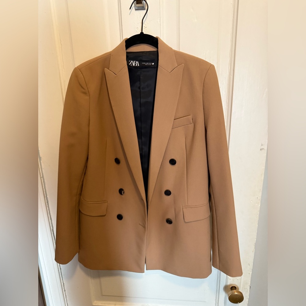 Zara Tan Double-Breasted Blazer